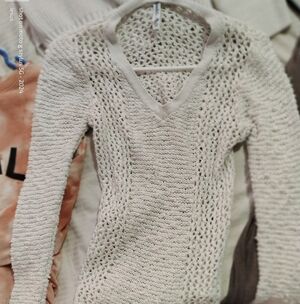 Aeropostale Cream Open-Weave V-Neck Sweater